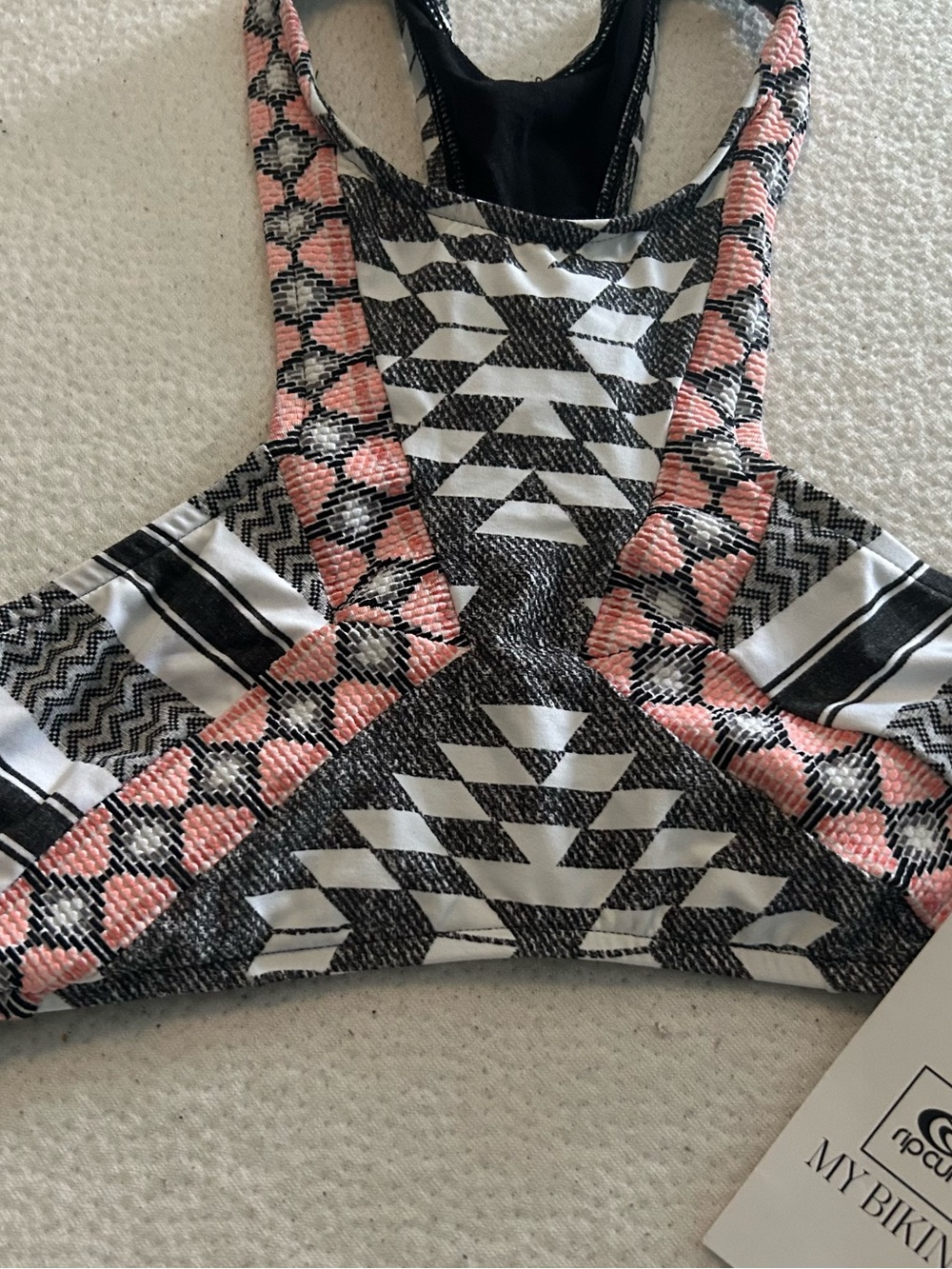 Rip Curl Coral, Black & White Geometric Bikini Top